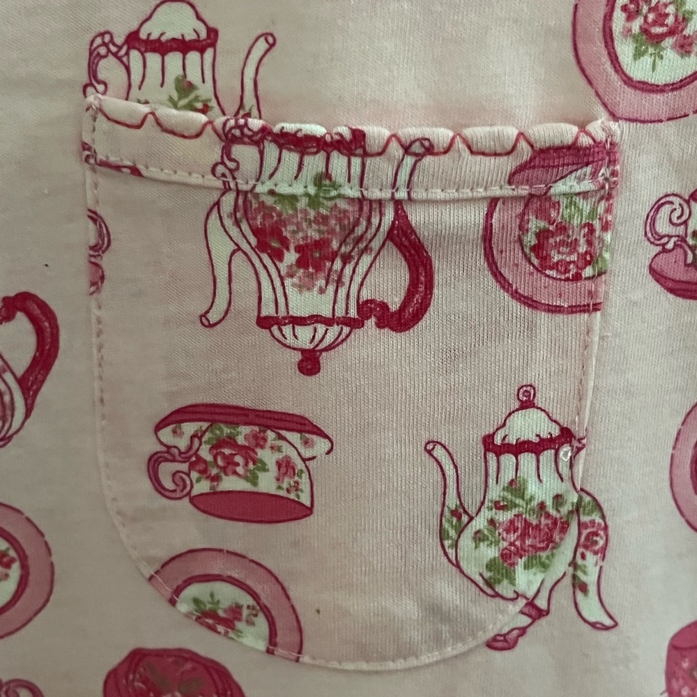 Midnight by Carole Hochman Pink and Green Tea Print Nightshirt 100 %Cotton - Picture 9 of 11